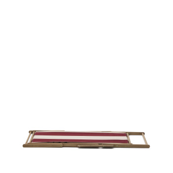 Hamaca plegable de exterior Vilara en rayas burdeos y beige fabricada 100% en madera maciza de acacia FSC.