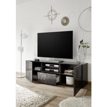 Mueble de TV MIRO de 2 puertas y 1 cajón, 181x57x43 cm, negro