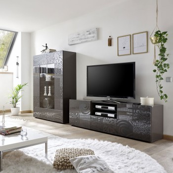 Mueble de TV MIRO de 2 puertas y 1 cajón, 181x57x43 cm, negro