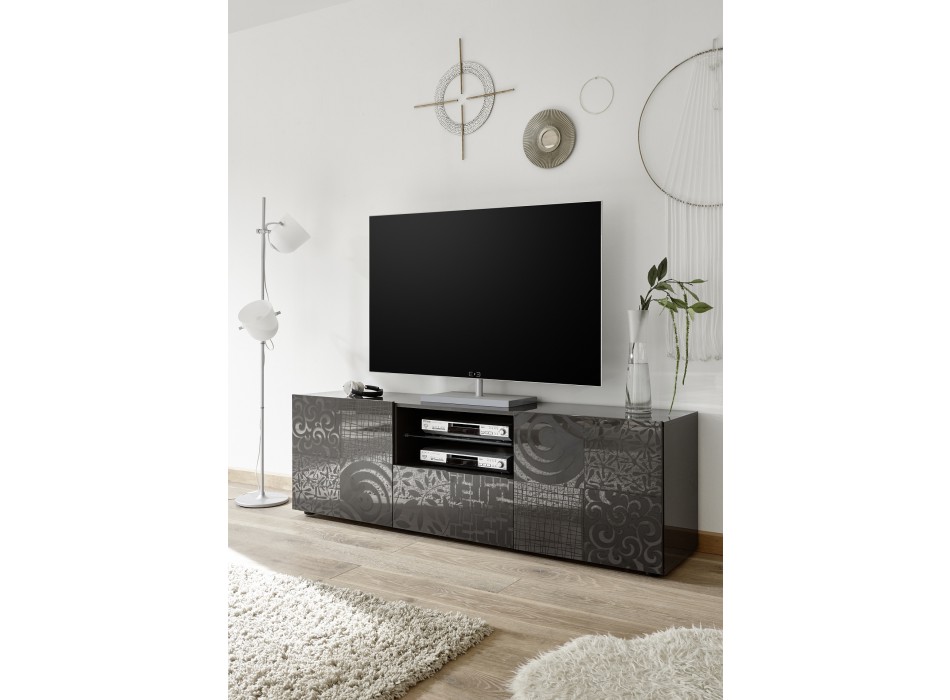 Mueble de TV MIRO de 2 puertas y 1 cajón, 181x57x43 cm, negro
