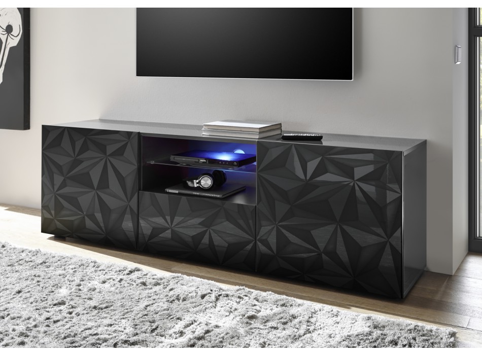 Mueble TV PRISMA con 2 puertas y 1 cajón, color negro