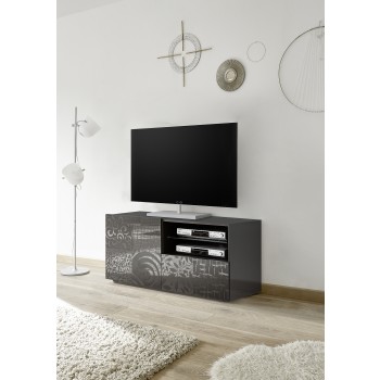 Mueble TV pequeño MIRO 1 puerta 1 cajón 121x42x57 cm Negro