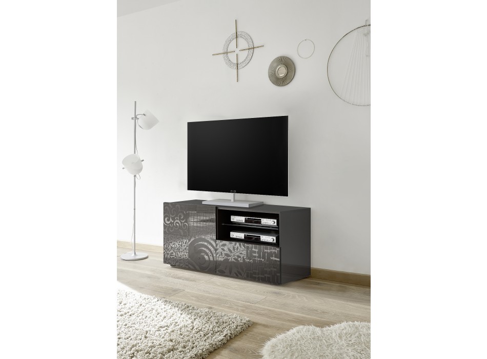 Mueble TV pequeño MIRO 1 puerta 1 cajón 121x42x57 cm Negro