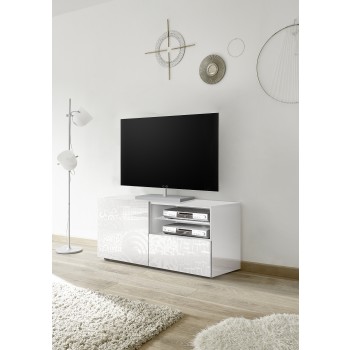 Mueble de TV pequeño MIRO con 1 puerta y 1 cajón, 121x42x57 cm, blanco
