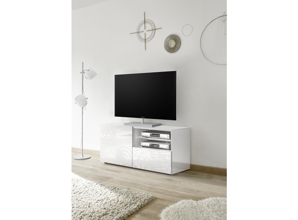 Mueble de TV pequeño MIRO con 1 puerta y 1 cajón, 121x42x57 cm, blanco