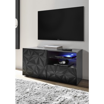 Mueble TV pequeño con 1 puerta y 1 cajón, PRISMA, color negro