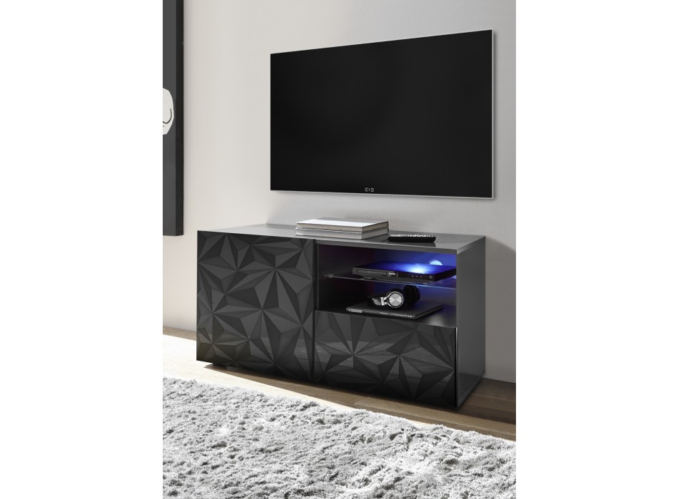 Mueble TV pequeño con 1 puerta y 1 cajón, PRISMA, color negro