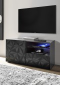 Mueble TV pequeño con 1 puerta y 1 cajón, PRISMA, color negro