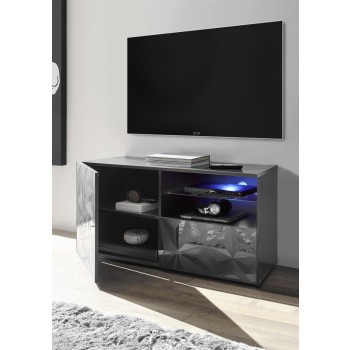 Mueble TV pequeño con 1 puerta y 1 cajón, PRISMA, color negro