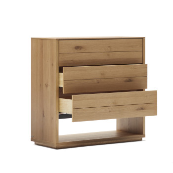 Cómoda Alguema de 3 cajones, chapa de roble, acabado natural, 100 x 97 cm