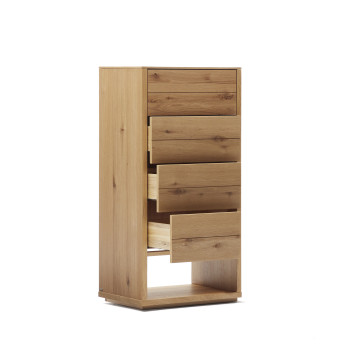 Cómoda Alguema de 4 cajones, chapa de roble, acabado natural, 60 x 120 cm