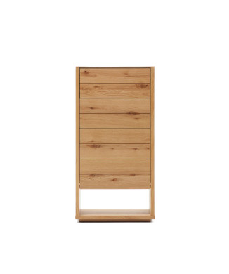Cómoda Alguema de 4 cajones, chapa de roble, acabado natural, 60 x 120 cm
