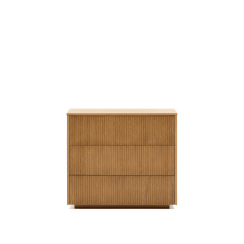 Cómoda Helvine de 3 cajones en chapa de roble de 90 x 78 cm, 100 % certificada FSC.