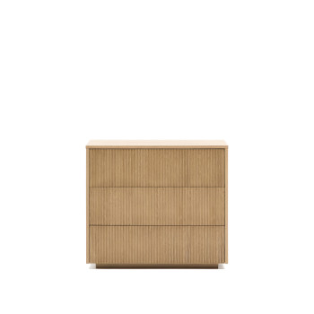 Mesita de noche Helvine con 3 cajones en chapa de roble 90 x 78 cm FSC 100%