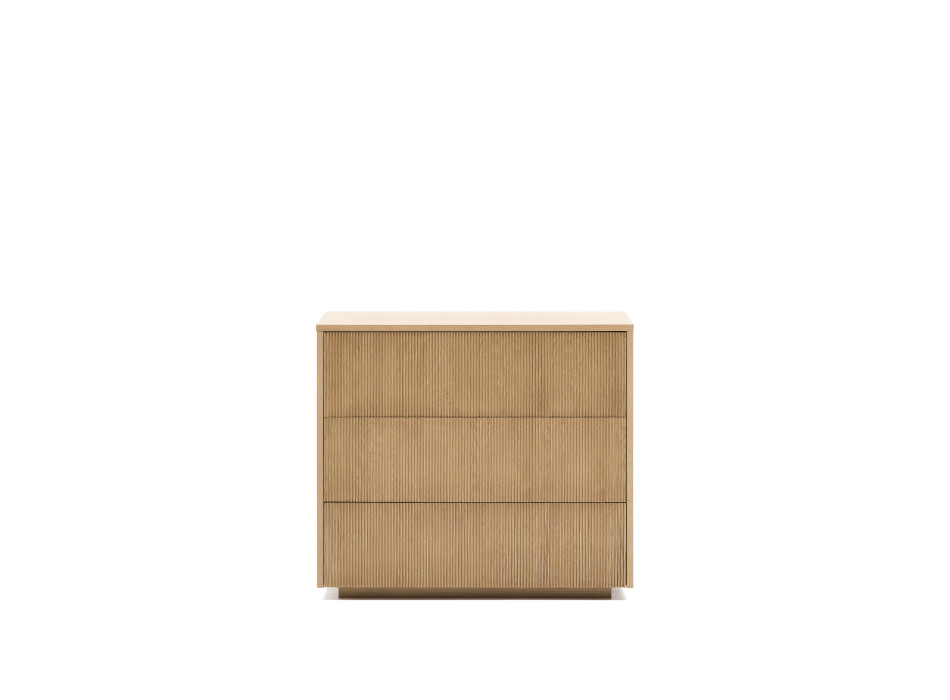 Mesita de noche Helvine con 3 cajones en chapa de roble 90 x 78 cm FSC 100%