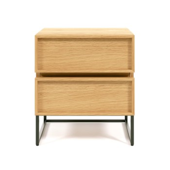 Mesita de noche Taiana 45x51cm con chapa de roble, acero y acabado negro