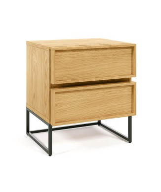 Mesita de noche Taiana 45x51cm con chapa de roble, acero y acabado negro