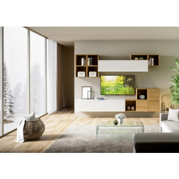 Composiciones Isoka - Composición de pared para sala de estar Isoka A45, ancho 294 cm, profundidad 39,2 cm