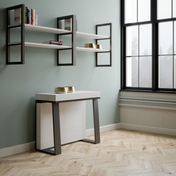 Consola Asia con estructura antracita - Consola extensible 90x40/288 cm Asia Fresno Blanco con estructura antracita