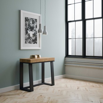 Consola Asia con estructura antracita - Consola extensible 90x40/288 cm Asia Fresno Blanco con estructura antracita