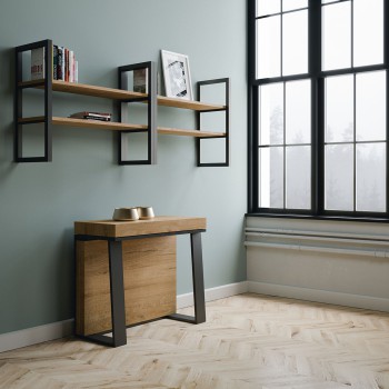 Consola Asia con estructura antracita - Consola extensible 90x40/288 cm Asia Fresno Blanco con estructura antracita