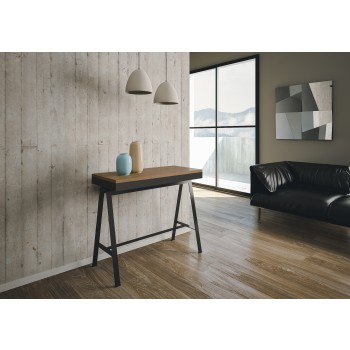 Consola Banco Evolution con estructura antracita - Consola extensible 90x40/290 cm Banco Evolution abeto teñido con estructura antracita