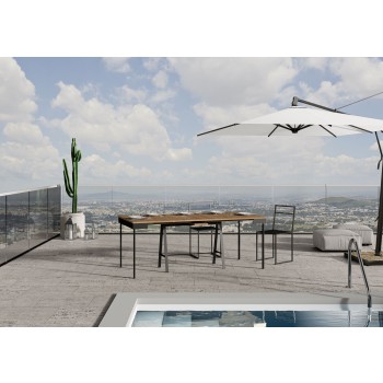 Consola Banco Evolution con estructura antracita - Consola extensible 90x40/290 cm Banco Evolution abeto teñido con estructura antracita