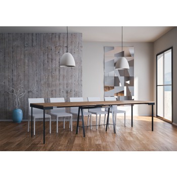 Consola Banco Evolution con estructura antracita - Consola extensible 90x40/290 cm Banco Evolution abeto teñido con estructura antracita