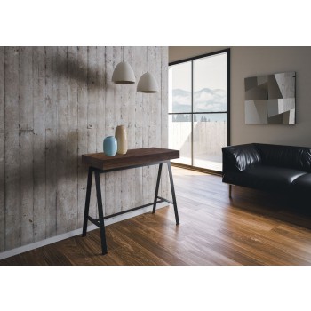 Consola Banco con estructura antracita - Consola extensible 90x40/196 cm Banco Pequeño Fresno Blanco con estructura antracita