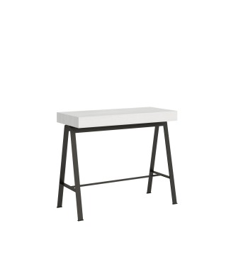Consola Banco con estructura antracita - Consola extensible 90x40/196 cm Banco Pequeño Fresno Blanco con estructura antracita