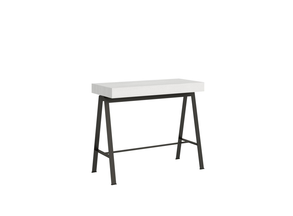 Consola Banco con estructura antracita - Consola extensible 90x40/196 cm Banco Pequeño Fresno Blanco con estructura antracita