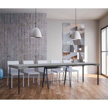 Consola con estructura antracita - Consola extensible 90x40/300 cm. Mostrador de fresno blanco con estructura antracita.