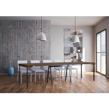 Consola con estructura antracita - Consola extensible 90x40/300 cm. Mostrador de fresno blanco con estructura antracita.