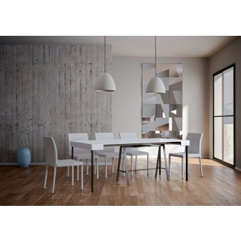 Consola con estructura antracita - Consola extensible 90x40/300 cm. Mostrador de fresno blanco con estructura antracita.