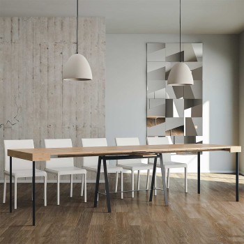 Consola con estructura antracita - Consola extensible 90x40/300 cm. Mostrador de fresno blanco con estructura antracita.