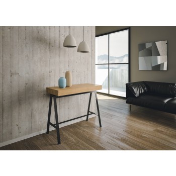 Consola Banco con estructura antracita - Consola extensible 90x40/300 cm Banco Premium Roble Nature con estructura antracita