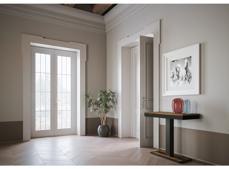 Consola Capital Evolution con estructura antracita - Consola extensible 90x40/190 cm Capital Small Evolution abeto teñido con estructura antracita