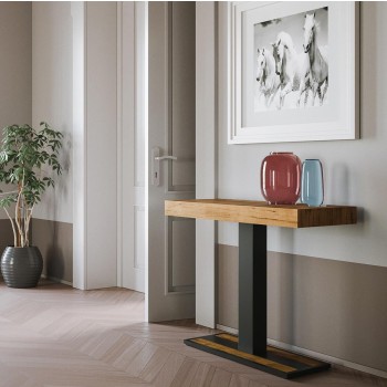 Consola Capital con estructura antracita - Consola extensible 90x40/196 cm Capital pequeña de fresno blanco con estructura antracita