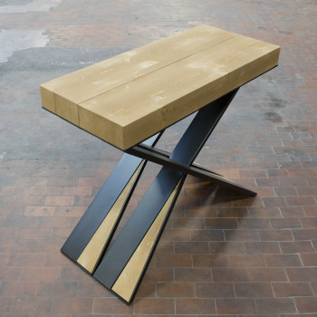 Consola Diago con patas antracita - Consola extensible 90x40/290 cm Abeto teñido Diago con patas antracita