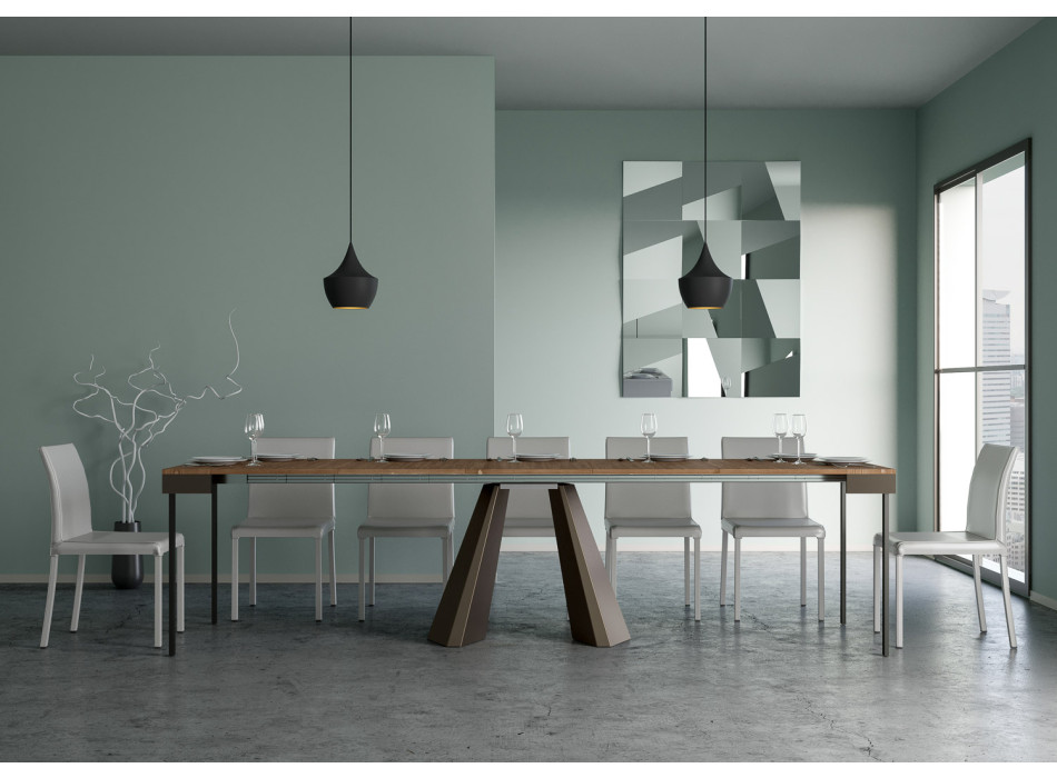 Consola Diamante Evolution con patas y estructura de oso - Consola extensible 90x40/290 cm Diamante Evolution abeto teñido con estructura y patas de oso