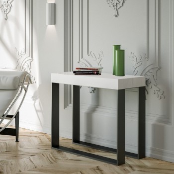 Consola Elettra con estructura antracita - Consola extensible 90x40/196 cm Elettra Pequeña Fresno Blanco con estructura antracita