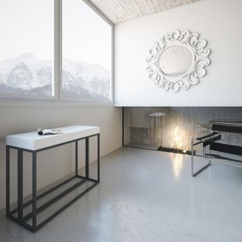 Consola Epoca con estructura antracita - Consola extensible 90x40/196 cm Epoca Pequeña Fresno Blanco con estructura antracita