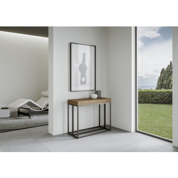 Consola Epoca con estructura antracita - Consola extensible 90x40/196 cm Epoca pequeña de fresno blanco con estructura antracita