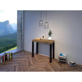 Consola Everyday con patas antracita - Consola extensible Everyday Small 90x40/196 cm con patas de fresno blanco y antracita