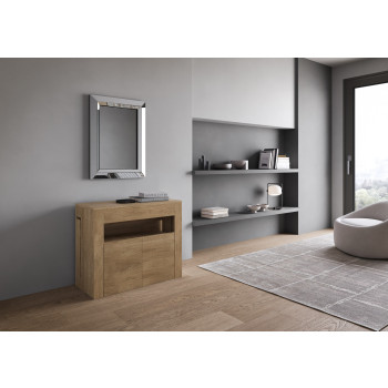 Consola Evolve con banco inferior - Consola extensible 90x42/302 cm Evolve fresno blanco con extensiones interiores y banco inferior