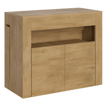 Consola Evolve con banco inferior - Consola extensible 90x42/302 cm Evolve fresno blanco con extensiones interiores y banco inferior