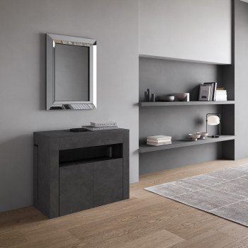 Consola Evolve con banco inferior - Consola extensible 90x42/302 cm Evolve fresno blanco con extensiones interiores y banco inferior