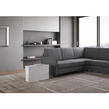 Consola Evolve con banco inferior - Consola extensible 90x42/302 cm Evolve fresno blanco con extensiones interiores y banco inferior