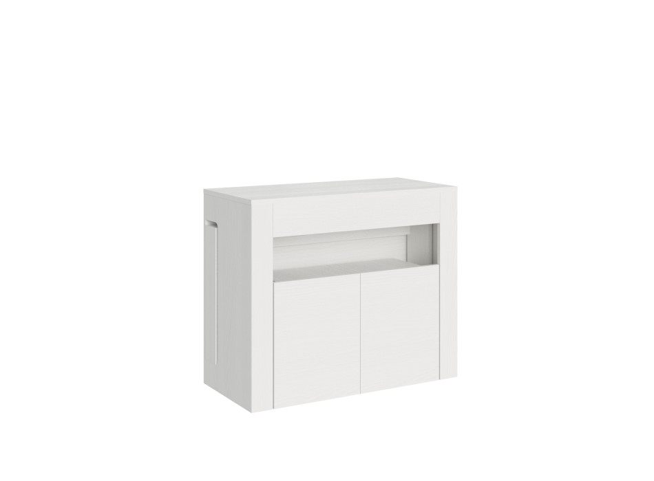 Consola Evolve con banco inferior - Consola extensible 90x42/302 cm Evolve fresno blanco con extensiones interiores y banco inferior