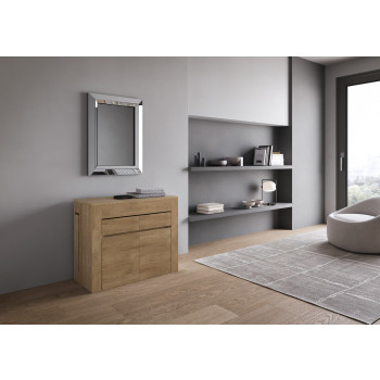 Consola Evolve con banco inferior y superior - Consola extensible 90x42/302 cm Evolve fresno blanco con extensiones interiores con banco inferior y superior